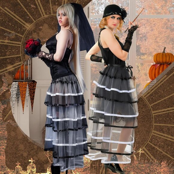 Steampunk Victorian Lace Tutu Skirt Women's Costume Black White Maxi - Picture 7 of 7